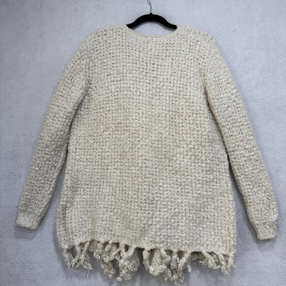 Elan Sweater Womens Large Chunky Knit Boucle Open Front Fringe Cardigan Cozy - Picture 8 of 9